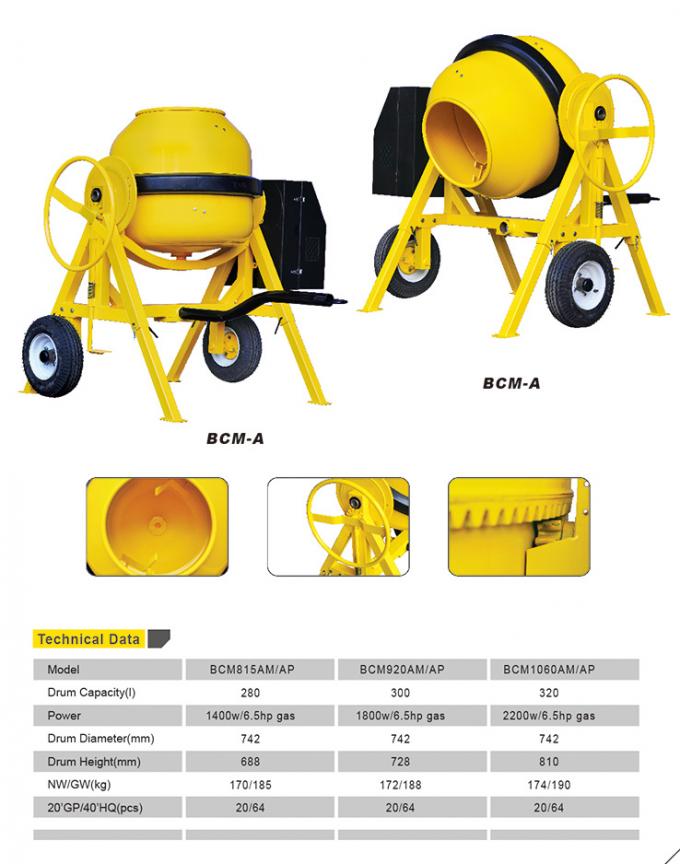 Mezclador concreto del mezclador de cemento del rollo de la construcción del motor de gas